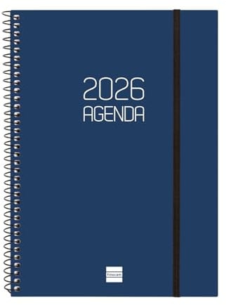 Finocam - Spiralkalender 2026, Wochenansicht, Queransicht, Januar - Dezember (12 Monate), Jahresplaner 2026, mit Gummizug, Deckel aus Polypropylen, blickdicht, Blau, Spanisch