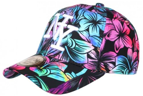 Hip Hop Honour Casquette NY Fleurs Bleues et Roses Tropicales Tendance Hawai - Taille Unique - Bleu