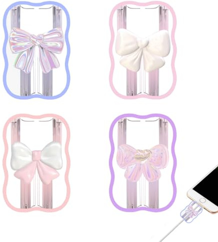 Gaodercha 4Pcs Ladekabel Saver Cute Wave Pattern Charging Line Protection Pretty Bow Soft USB Cable Protector Kompatibel für Typ-c iPhone Die meisten Handys und iPad