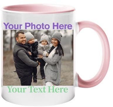 Personalised Mug with Coloured Handle – Custom Name Ceramic Coffee Cup – Gift for Him Her, Birthday, Office or Home Use – 11oz Durable Printed Mug – Multiple Handle Colours - Light Pink