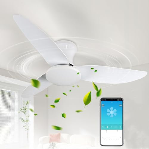 Dibaful 100cm Deckenventilator mit Beleuchtung 46W LED Deckenlampe | Deckenventilatoren Fernbedienung Ventilator 6-Gang Dimmbar Timer für Schlafzimmer Wohnzimmer Esszimmer Weiß