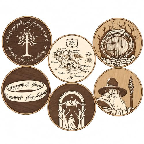 Untersetzer LOTR The Ygnoré deglì Ring, 6 Stück, Hobbit, Roman, für Tee, Teebeutel, Getränke, Frühstück, Bier, Kinder, Geschenkideen, Film, Gadget