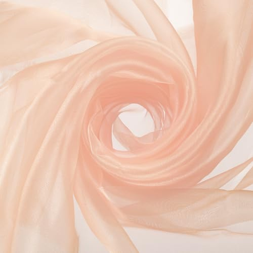 sourcing map Iridescent Sheer Organza Fabric, 10 Yards x 59 Inches Solid Holographic Shiny Fabric Organza Cloth for Wedding, Curtains, Costume, Photo Background, Champagne