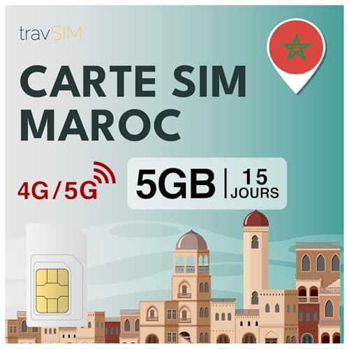 Carte SIM travSIM Maroc | 15 Jours - 5 Go de données | Internet Haut débit 5G/4G | Accès à Google, Facebook, Instagram et Plus Encore