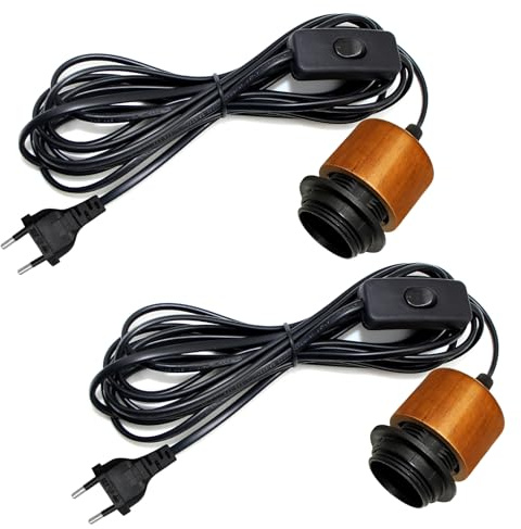 2PCS Douille de Lampe E27 avec Interrupteur, Douille E27, 5M Câble Support de Lampe avec Interrupteur, Support Ampoule, Lampe à Suspension avec Prise, Luminaire Suspension pour Intérieur, Marron