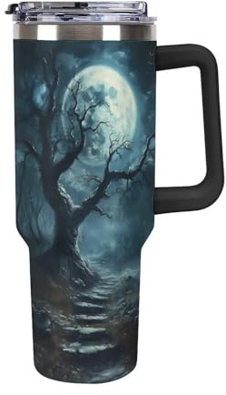 Moon Dark Forests Large Capacity Car Cup 40 Oz Stainless Steel Insulated Travel Cup with Handle Straw