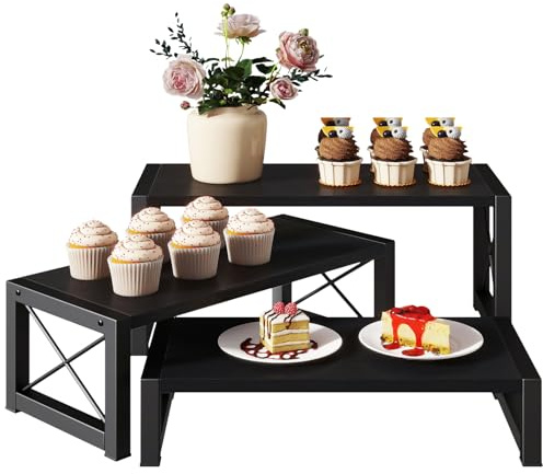 IBUYKE Wood Cupcake Display Stand,Set of 3,Black TLJ019B | Large Wood Risers Display Stands Dessert Stand for Party Tiered Serving Stand for Decor Doll,Food Perfume