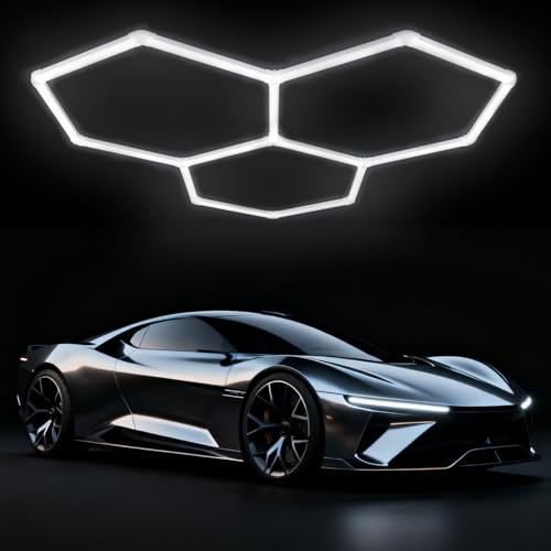 zpehyrin Hexagon LED Garage Wandleuchten - Wasserdichtes Netzdesign, Hohe Helligkeit, Verknüpfbar - 6500.000 Weiße Deckenlampen Für Workshop/Studio/fitnessstudio