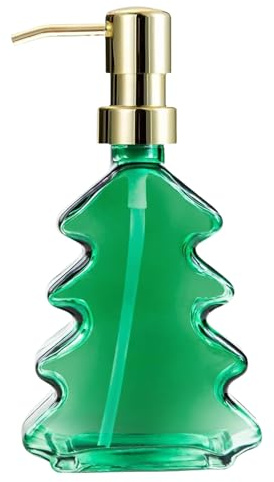 Odoukey Weihnachtsbaum-Seifenspender aus Glas, 300 ml, mit Pumpe, Leere Lotionsflaschen für Weihnachten, Küche, Badezimmer
