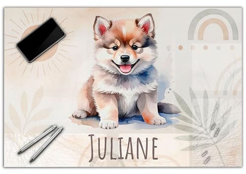 Schreibtischunterlage personalisiert mit Namen | 60 x 40 cm Hund | wasserfeste Schreibunterlage, abwischbar, glatt | stabiles, hochwertiges Acrylglas, Kinder Kunststoff Motiv Tiere