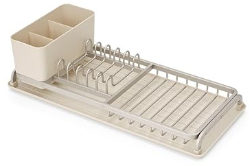 Brabantia SinkSide Escurridor para fregadero compacto (Soft Beige), Escurridor de platos para fregadero que optimiza el espacio, con escurridor de cubiertos extraíble, versátil para vajilla