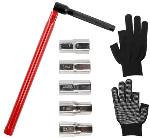 Anhoer Tap Spanner Set 8-13mm T-Bar Handle with 5 Sockets | Monobloc Taps Back Nut Wrench; Basin Wrench For Kitchen Sink Bath Mixer; Gloves Included