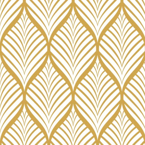 Peyotes Gold and White Geometric Stripe Wallpaper Peel and Stick 44.5cm x 5M Boho Self-Adhesive Metallic Effect Vinyl Wrap Modern Glam Sticky Back Plastic Roll for Living Room Bedroom Wall Decor