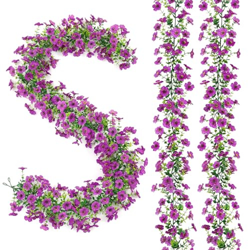 MEIVINES 2 Piezas Guirnaldas de Flores Artificiales Decoracion, Púrpura | 1,8m Colgando Flores de Seda Plantas Colgantes Artificiales Decorativas para Boda Arco Dormitorio Pared Decoración