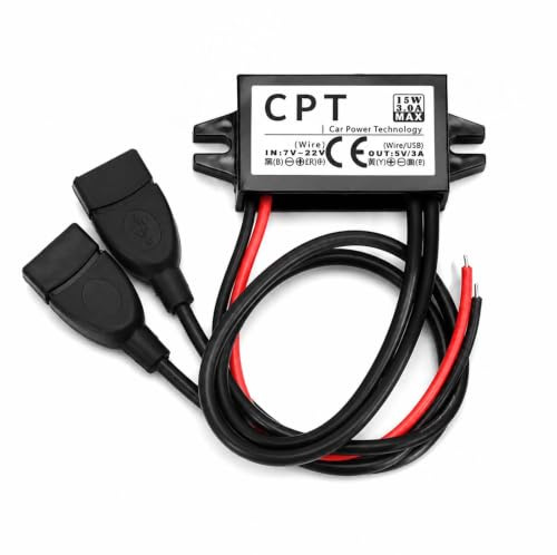 Convertidor 12V a 5V, Adaptador 12V USB, Módulo Reductor - Doble USB 3A 15W con Protección para Coche, Moto, GPS y Dashcam