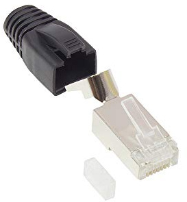 Good Connections RJ45 Netzwerkstecker - Cat. 6A / 500 MHz- 50er SPARSET - GESCHIRMT - für Cat. 7, Cat. 6A, Cat.6 Kabel - 50µ vergoldete Kontakte - für Patch- und Verlegekabel - SCHWARZ