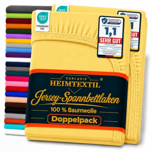 EXKLUSIV HEIMTEXTIL Jersey Spannbettlaken Marke Doppelpack 90-100 x 200 cm 100% Baumwolle, Öko - Tex Zertifiziert, Markenqualität, Matratzenhöhe bis 25 cm, Gelb