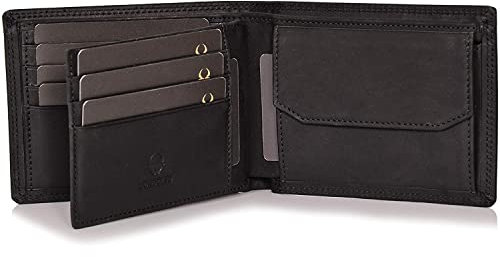 DONBOLSO Geldbörse Zürich - Großes Portemonnaie aus Leder für Herren - Geldbeutel und RFID Schutz - Geldbörse mit Münzfach - Portmonee für Männer - Vintage Schwarz
