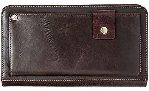 Herren Clutch aus Echtleder, großer Reißverschluss, Vintage-Retro-Checkbook-Handtasche, Kaffeebraun