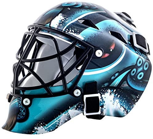 Franklin Sports NHL Team Logo Mini Hockey Torwart-Maske mit Etui, Sammler-Torwartmaske mit Offiziellen NHL-Logos und Farben, Seattle Kraken, Schwarz