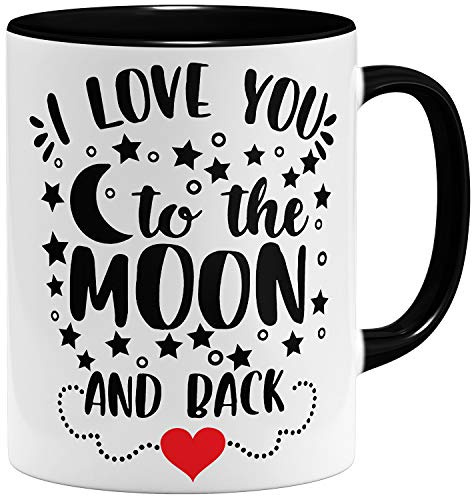 OM3® I love you to the moon and back Liebe Tasse für Partner - Keramik Becher - 11oz 325ml - Beidseitig Bedruckt - Schwarz