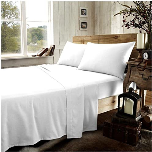 Gaveno Cavailia Premium Quality Plain Dyed Flannelette Flat Sheet, Luxury 100% Brushed Cotton Easy Care, Soft & Cosy Bed Linen, White, kingsize Bedsheet, King