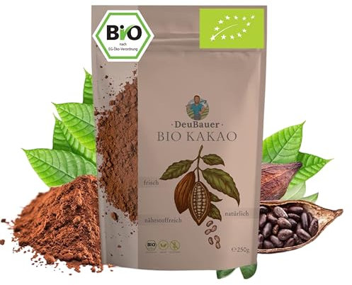Kakaopulver 250 Gr BIO ohne Zusatzstoffe | Stark entöltes Kakao-Pulver ohne Zucker | Bio Kakaopulver | Backkakao ohne Zucker in nachhaltiger Aromaverpackung | Rohkakao