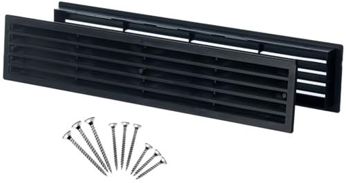 Steinberg14 Nera 450x92mm Griglia di Ventilazione Rettangolare in Plastica - Griglia di Aerazione per Porte, Con Viti