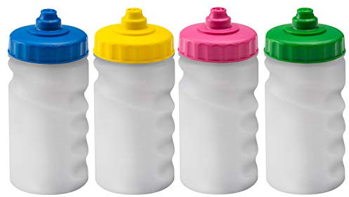 Foxberry 300ml Children's Small Refillable Water Bottles - 4 Pack - Hands Free Lid - Non Drip Leakproof Spout - BPA Free - Blank For DIY Decoration - Dishwasher Safe - Sports - School - Club