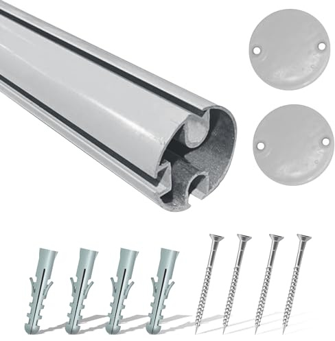 TENDEEVOLUTION Aluminium-Endprofil für Fallarm-Markise mit 42 mm Durchmesser anpassbar. Ersatzteile für Markisen, Markisenstange für den Außenbereich (2 Meter, Hellgrau)