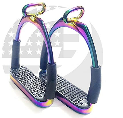 Rainbow Offset-Steigbügel, flexibel, Sicherheit (12,9 cm), gebogen, Eisenstahl