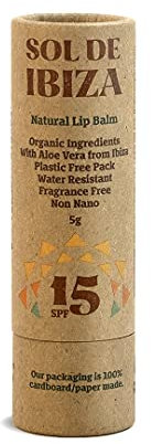 Sol De Ibiza – Lippenpflegestift ohne Kunststoff SPF15 – natürliche Inhaltsstoffe – Nicht-Nano-Zinkoxid –vegan – Erwachsene und Kinder – 5 g