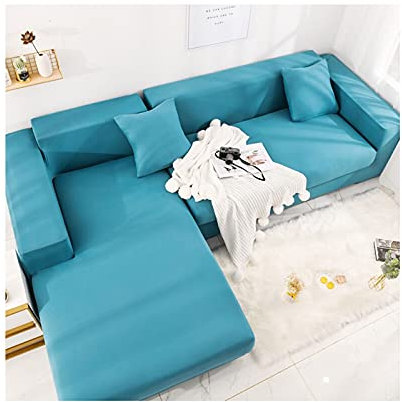 Daesar Überwurf für Sofa Polyester Elastisch, Sofahusse Ecksofa 3 Sitzer L Form Eisblau Couch Überzug Wasserdicht 190-230