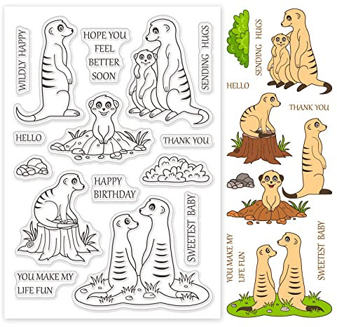 GLOBLELAND Silikonstempel Tiere Klare Stempel Erdmännchen Transparente Stempel Tiere Clear Stamps für Kartenherstellung und DIY Scrapbooking Dekor