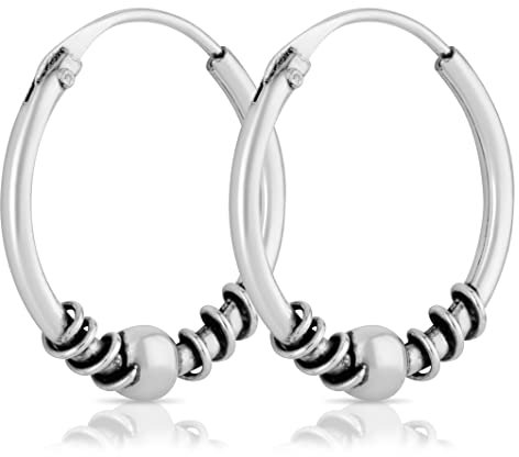 NKlaus Paar Bali Creolen Kugel 14mm 925 Sterling Silber Mittelalter Schmuck Gothic 1388