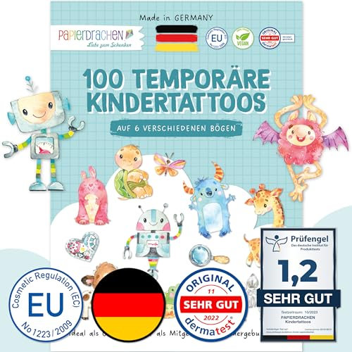 Papierdrachen 100 besonders hautfreundliche Kindertattoos - Tattoos Roboter und Monster - für Kinder - für Jungen und Mädchen - geprüft & made in Germany - Set 30