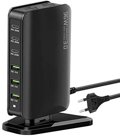 LAMJAD 96W Ladegerät Mit 6 Ports - 3 USB-C und 3 USB-A Schnellladegerät Netzteil Kompatibel Mit Alle iPad, 13Pro/12 Samsung Galaxy etc