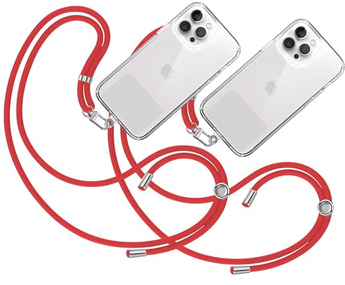 TBOC 2X Tour de Cou Telephone Portable Cordon Collier Laniere Universel [Rouge] avec Patch de Fixation Sangle de Suspension Amovible Réglable Résistante Compatibles avec Plupart des Smartphones