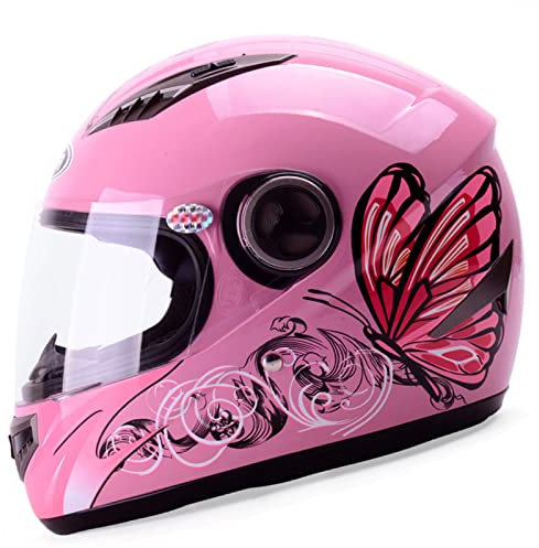 Rosa Motorradhelme Butterfly Flower Jugend Integralhelm Dirt Bike Street Bike Herren Damen Motorradhelm Sturzhelm Fullface Helm Leichter Abnehmbarer DOT/ECE-zugelassener Helm,Pink Butterfly,One Size