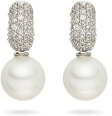 Lulu Jane Damen Creolen Messing silber Zirkonia weiß rund Muschelkernperle 10 mm weiß Perlenohrcreolen