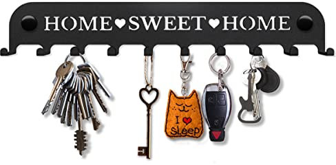 SirHoldeer Schlüsselbrett Modern, Home Sweet Home Schlüsselhaken, Schlüsselhalter Wand, Schlüsselaufhänger mit 10 Haken, Schlüsselboard Schwarz, Key Holder Wall, Wanddeko Flur, Metall Deko