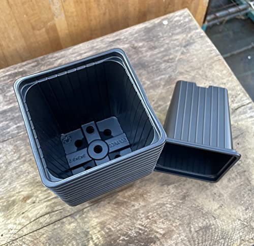 Soparco Square 9cm Black Plant Pot Set - 6 Pots (9 x 9 x 9.5cm) - Reusable, Both Indoor & Outdoor