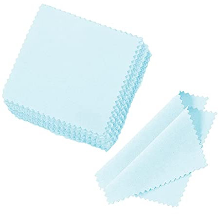 TUKEVA 100 Stück Schmuckreinigungstuch Wiederverwendbares Poliertuch 8 x 8 cm Poliertuch für Schmuck für Schmuck Poliertuch für Silber Gold Messing (Blue)
