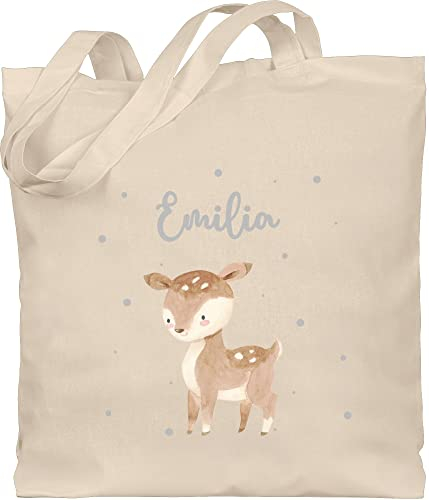 Baumwolltasche - Süßes Reh mit Namen personalisiert I - Unisize - Naturweiß - jutetasche kindergarten personalisierter beutel rehkitz name stoffbeutel jutebeutel bedruckt kinder