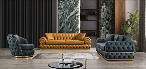 JV Möbel Luxus Chesterfield Sofagarnitur 3+3+1 Sitzer Garnitur Sofa Sessel Sofas Leder