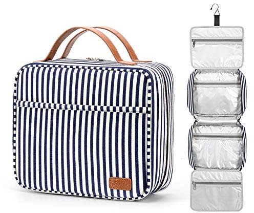 Bosidu Trousse de Toilette pour Femme, Grande Capacité Toilette Voyage Imperméable et Suspendu, Trousse Maquillage Femme et Homme, Bleu