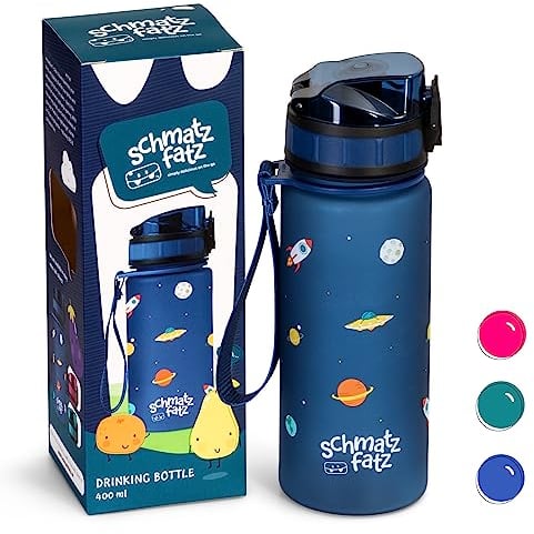 schmatzfatz Gourde Sport, Bouteille d'Eau Sport qui Garde l'Eau Froide, Gourdes pour Adultes, Enfants, Gourde en Plastique Sans BPA, Etanches pour Homme, Femme, Gourde dEau, Sans Paille, 400ml, Marine
