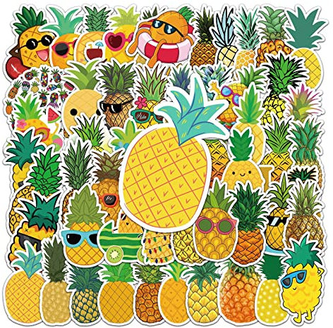AUCEKO Aufkleber für Ananas, Ananas, Teenager, Jungen und Mädchen, Vinyl, Skateboard, Gitarre, Tür, Laptop, Gepäck, Auto, Fahrrad, Wasserflasche, Geburtstagsparty, Aufkleber, 50 Stück