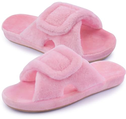 Git-up Chaussons Femme Mousse à Mémoire avec Support de l'arche Ajustable Crochet et Boucle Diabétique Large Bout Ouvert Pantoufles de Maison Extérieur et Intérieur, Arc-Rose 38