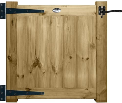 Premier Garden Supplies Pedestrian PATHWAY Gate Vertical Tongue & Groove Boards Rebated in a Thick H-Frame Height: 3ft (90cm | 900mm) x Width 3ft (90cm | 900mm) with a Auto Latch 450mm Hinge Pack